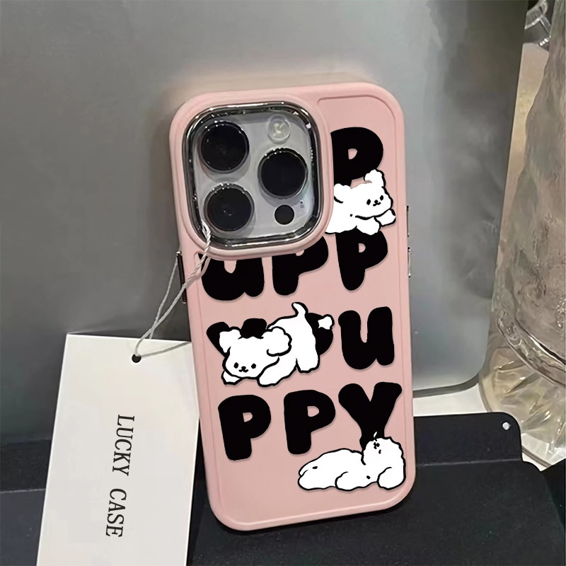 IPHONE Tombol Logam Casing Ponsel Silikon Kompatibel Untuk Iphone14 13 12 11 Pro Max XS X XR 8 +7Plus Casing Lembut Puppy Lucu Shockproof Cover Cell Precticer