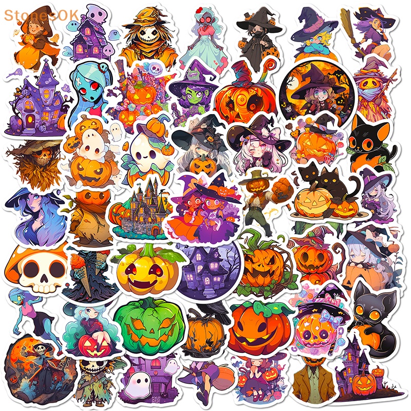 Batu 50 Pcs Keren Kartun Halloween Penyihir Tahan Air Stiker Dekorasi Decals Motor Laptop Ponsel Bagasi Mobil Sticker Mainan ID