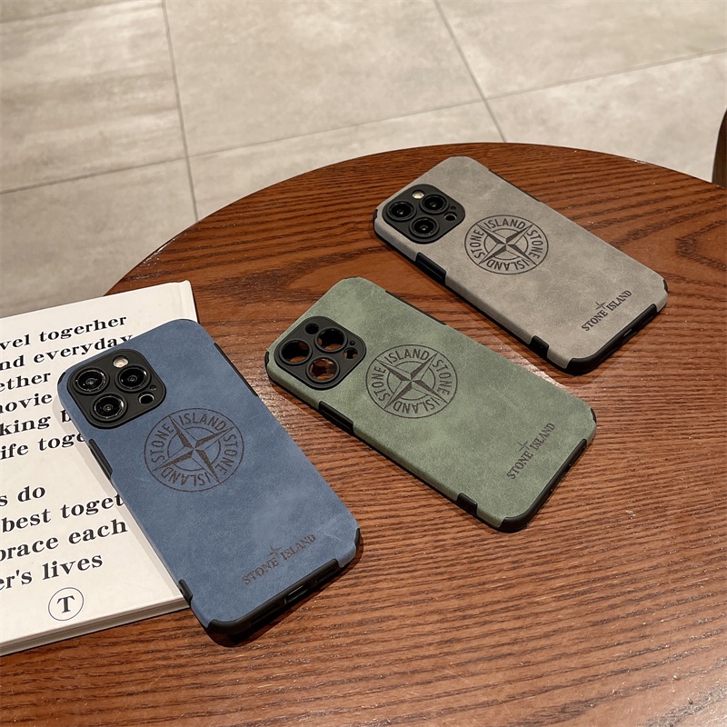 IPHONE Casing Soft Phone Case Retro Stone Island Trendi Kompatibel Untuk Iphone13 12 11 Pro X XS MAX XR 78 Plus Warna Kulit Domba Kotak Kulit Domba Soft Case COD