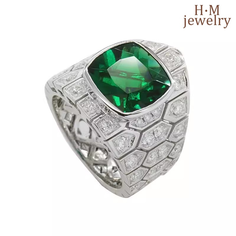 Cincin Zamrud Serpentine Mewah Fashion Elegan Ornamen Berlian Hijau