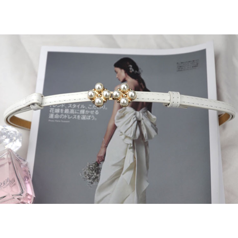 Ikat Ban Pinggang Korea Fashion Thin Adjustable MEET PEARLS Kulit Gasper Thin Kecil Tali Sabuk Cewe Womens Belt