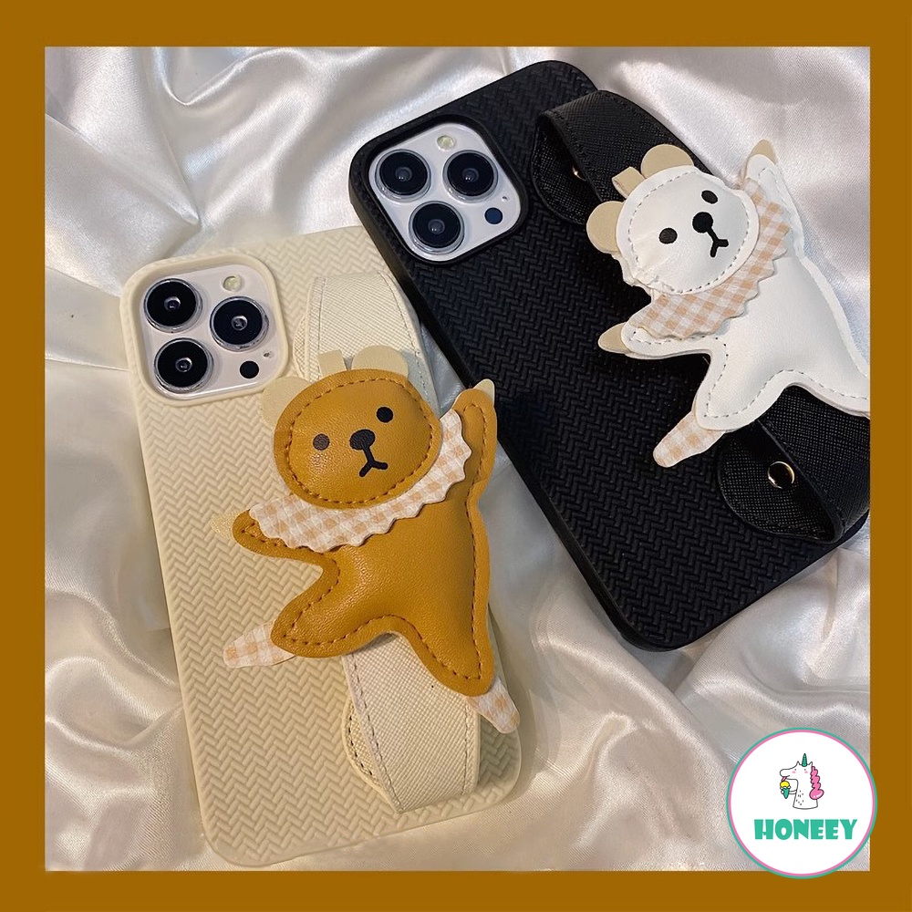 Lucu Kartun Dance Bear Wrist Strap Phone Case Kompatibel Untuk iPhone 14 Pro 13 12Pro Max Case iPhone 11 Pro Max 14plus Lembut TPU Cover