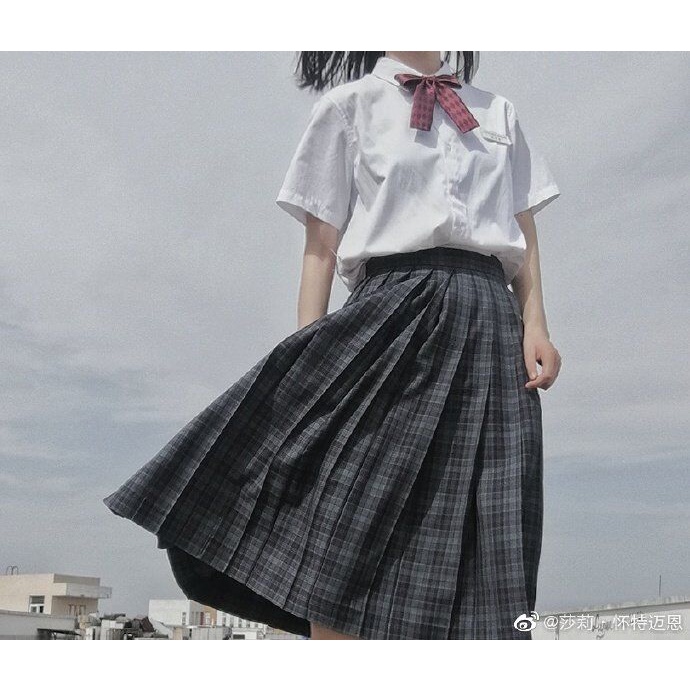 Jet Green Checkered Top Student JK Uniform Checkered Skirt Academy Mid length Pleated Skirt