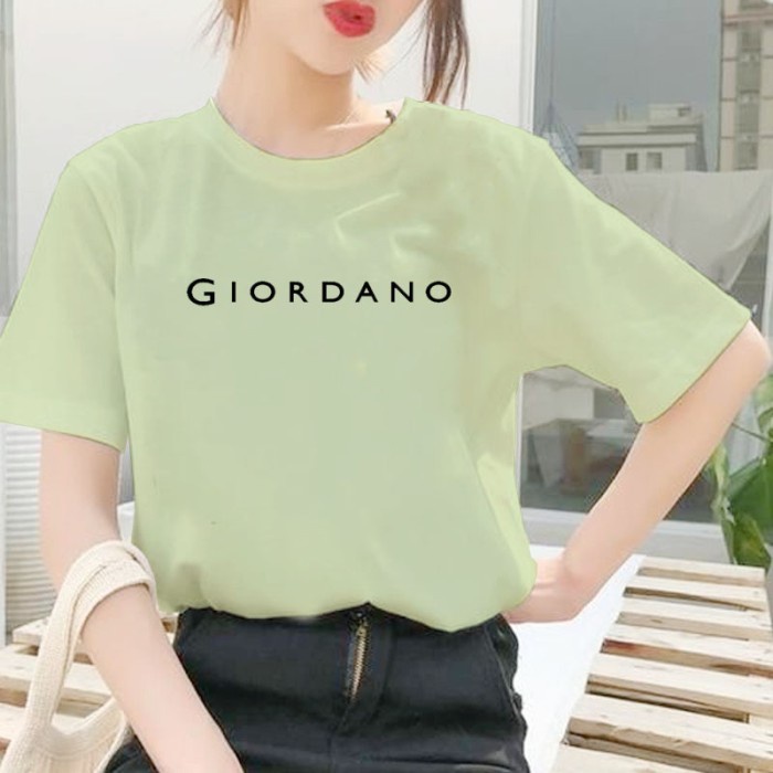 ORIGINAL BAJU WANITA KEKINIAN kAOS CEWEK MURAH TERBARU GIORDANO Dewasa Remaja - SAGE GREEN, M