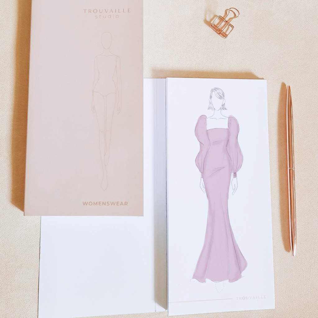 

Sketchbook Fashion Desain by TROUVAILLE STUDIO / Sketch book for Designer Design Buku Sketsa Womenswear Men Kids Desainer