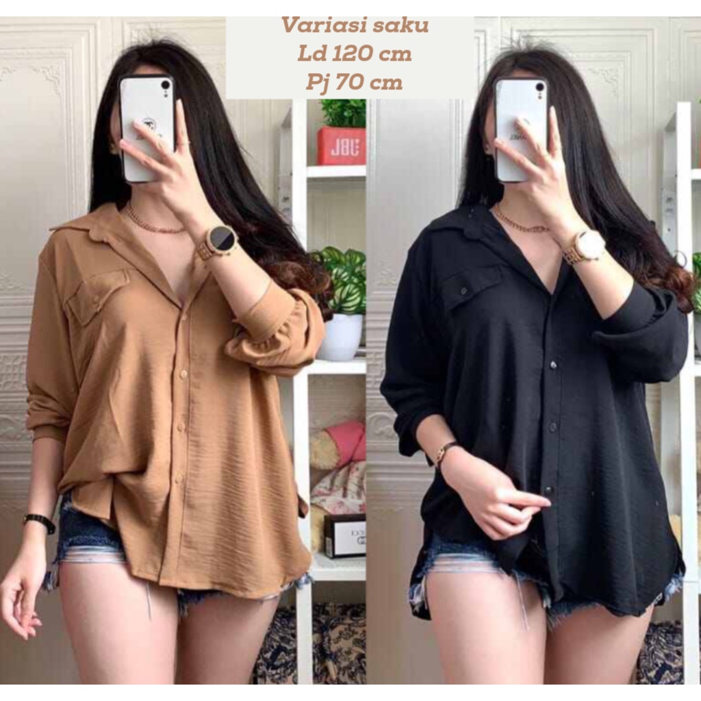 BAJU KEMEJA WANITA/KEMEJA WANITA POLOS CRINKLE PREMIUM