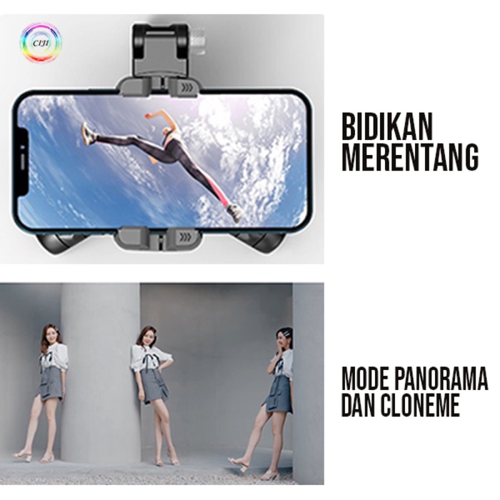 CIJI CJPG-Q18 Gimbal Stabilizer Handphone Auto Balance Selfie Stick Tripod Light Fill Bluetooth Multifungsi Anti Goyang-7