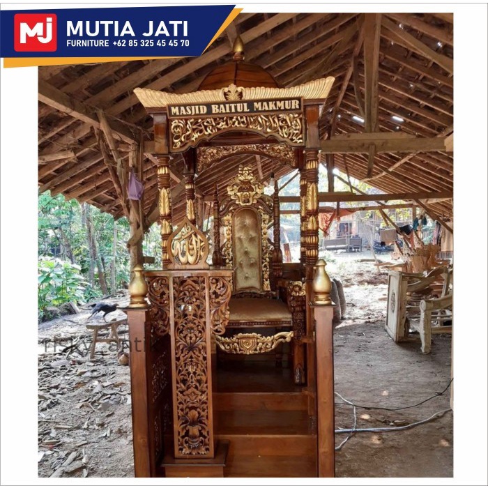 MIMBAR MASJID KURSI RAJA KUBAH JATI MIMBAR KHOTBAH KAYU JATI MESJID - Belum Warna Termurah cod redy