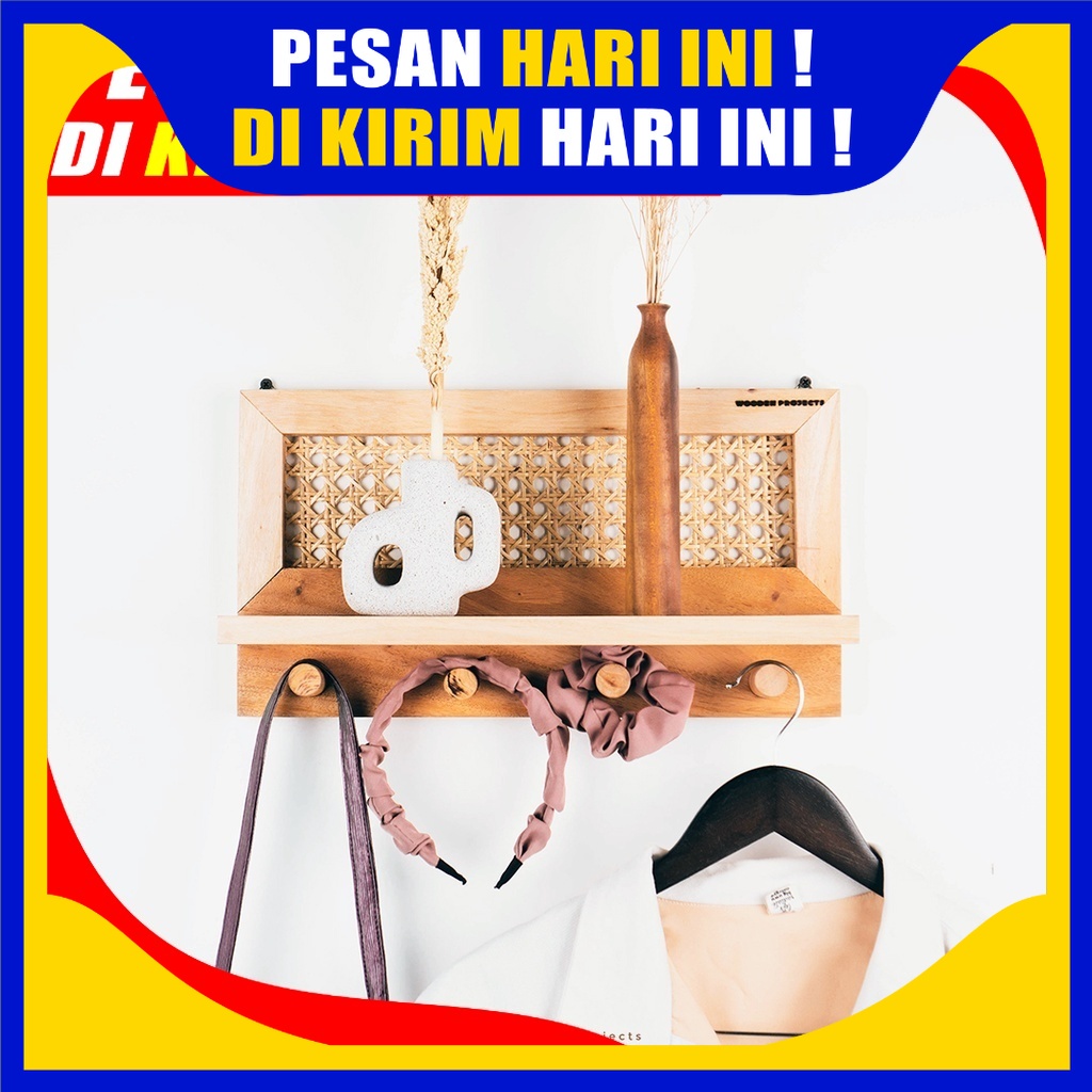 Kayu Rotan aesthetic Dinding Bisa Gantungan Baju, Gantungan Tas, Gantungan Kunci Minimalis dari Kayu