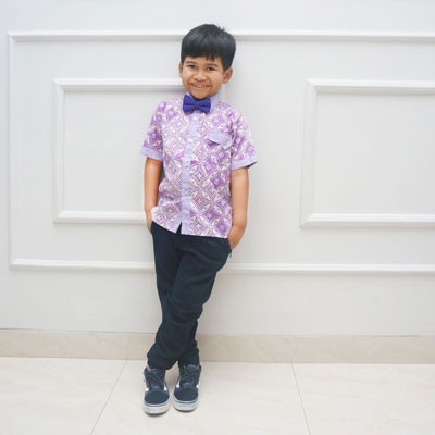kemeja batik anak ungu 6bulan-12 tahun seri kawung genta - 1-2 tahun