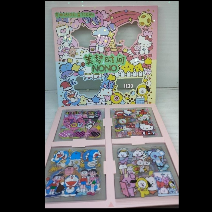 

stiker momo 100 pcs nono campur 4 karakter,dora,sanrio,h kitty,bts