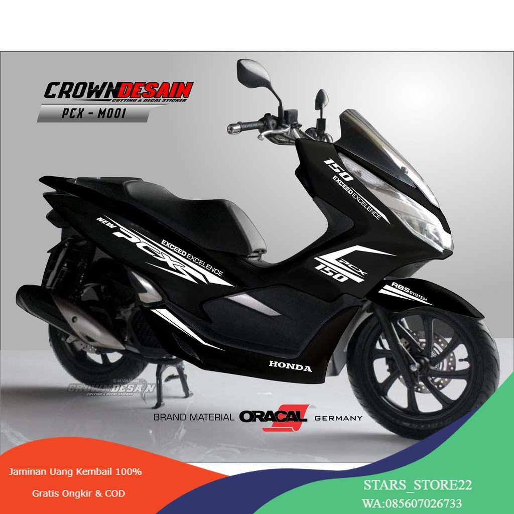 STRIPING CUTTING STIKER HONDA PCX 160 PCX 150 DESAIN 2023 SPORTY Putih ( Motor Hitam )