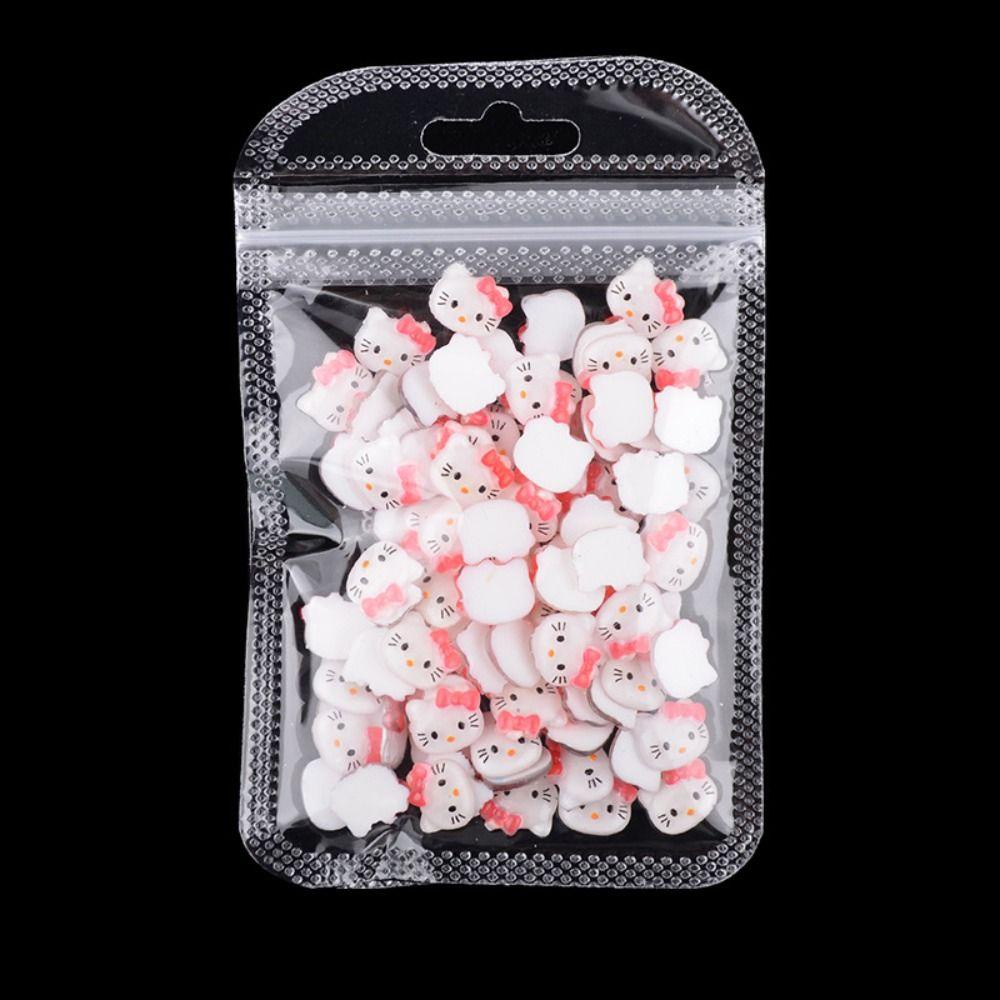 Needway   Dekorasi Nail Art DIY 100 Pcs Kitty Cat Berwarna Gambar Resin Kartun Hiasan Kuku