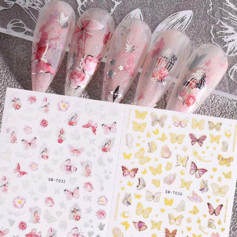 Mxbeauty Stiker Kuku Kupu-Kupu Sweet Love Heart Bintang Bronzing Butterfly Nail Dekorasi