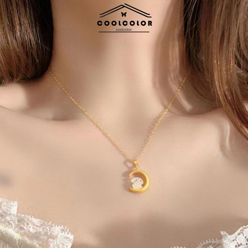 COD❤️Kalung Lapis Emas Desain Kelinci Dan Bulan Untuk Wanita- cl