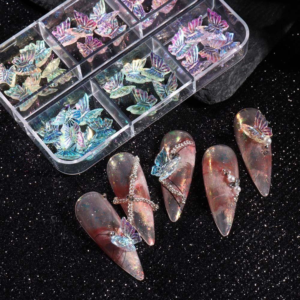 AUGUSTINA Agustina Dekorasi Kuku Kupu-Kupu Fashion Ins Gaya Resin Manikur Aksesoris Hiasan Kuku Aurora Butterfly Nail Jewelry