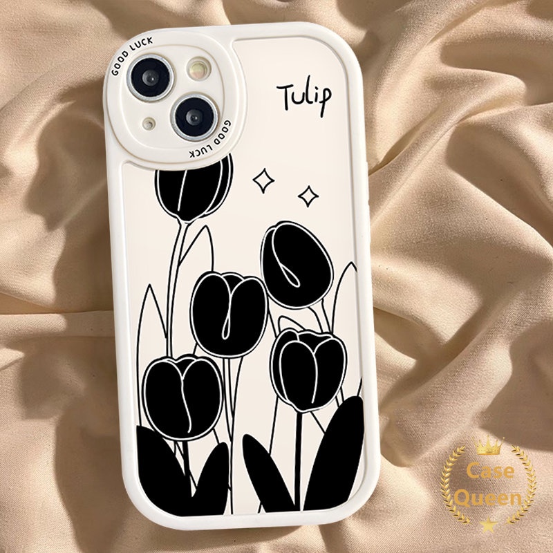 Silicon Soft Tpu Back Case for Infinix Hot 9 11 10 Play 11s 10T Hot 10 Lite Infinix Smart 6 5 10s Note 8 Ins Simple Black Tulip Flowers Couple Phone Cover