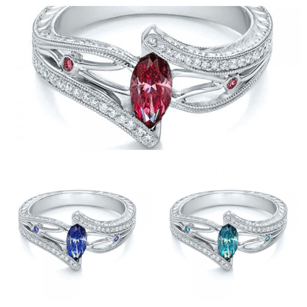Goldkingdom Aksesoris Perhiasan Fashion Ready Stock Mewah Aquamarine Topaz Cincin Pertunangan