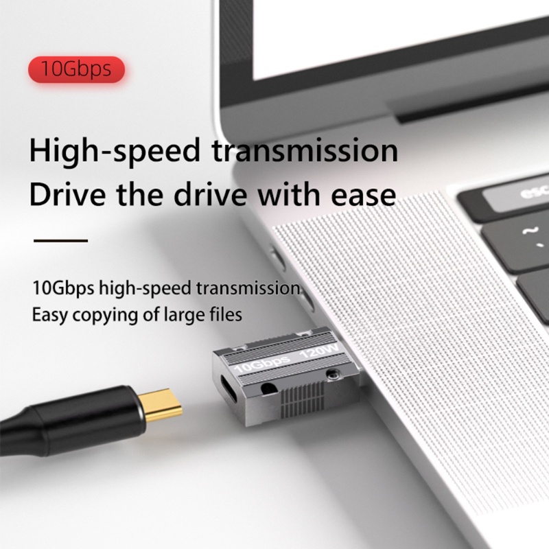 Adaptor Cas Tipe-C Ke USB3.0/10Gbps Adaptor Mini 120W Kecepatan Tinggi Bahan Zinc Alloy Dengan Lubang Kunci Untuk Laptop Tablet Ponsel