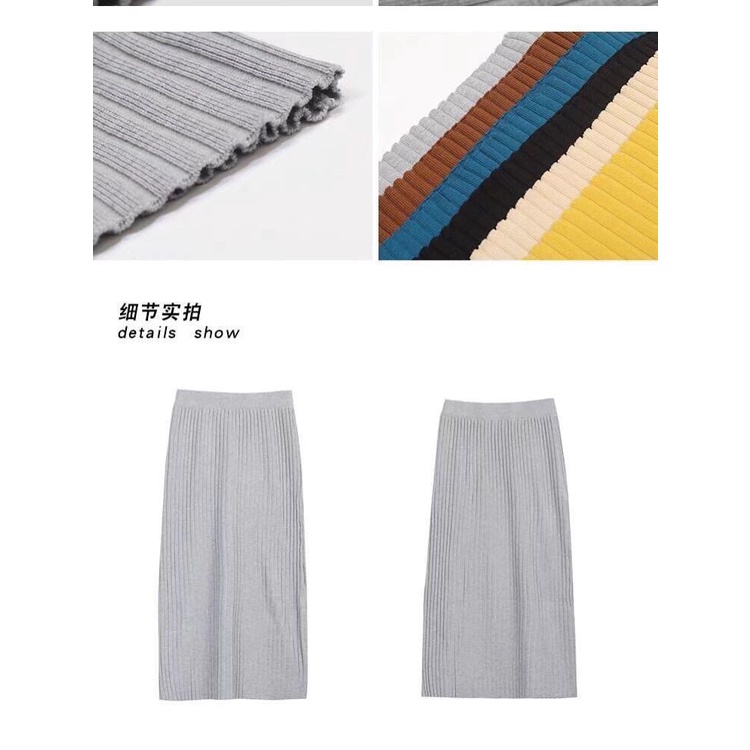 GROSIRTAS TG1694 Rok Knit Panjang Wanita Import Midi Skirt/Pleated Skirt Wanita Gaya Korean