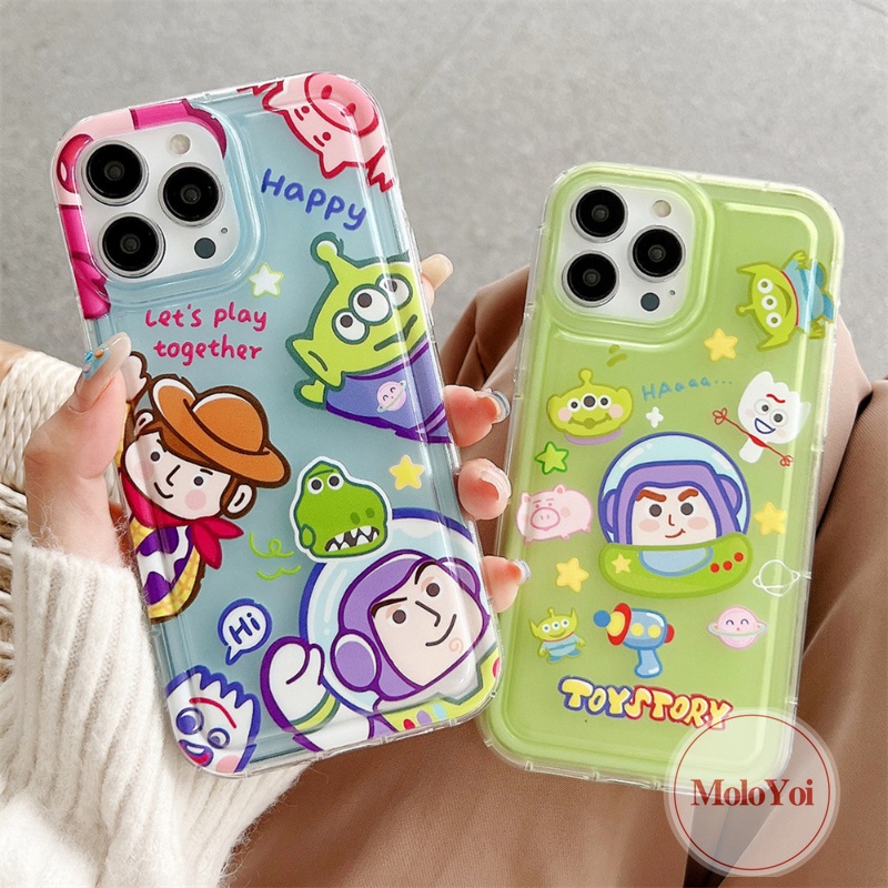 IPHONE Casing Ponsel Kompatibel Untuk Iphone11 13 12 14 Pro MAX XR 7Plus X XS MAX 6 7 8 6S Plus SE 2020 Cerita Mainan Kartun Lucu Buzz Lightyear Alien Airbag Shockproof Soft TPU Cover