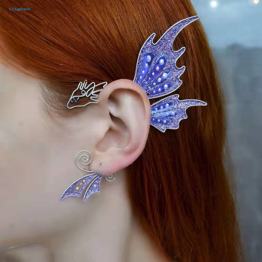 Lilyscent 1Pc Anting Klip Keren Untuk Cosplay Ikan Warna-Warni Kiri Telinga Klip Anting Indah