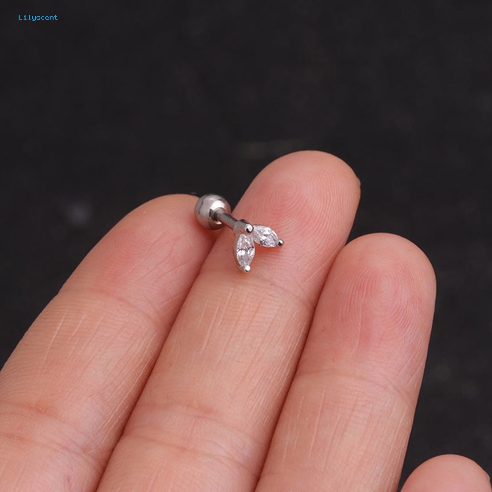 Lilyscent 1Pc Wanita Cubic Zirconia Hias Daun Stud Anting Barbel Tulang Rawan Perhiasan Hadiah