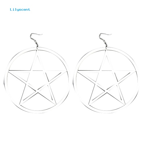 Lilyscent Punk Vintage Besar Berongga Pentacle Bulat Menjuntai Statement Earrings Ear Studs