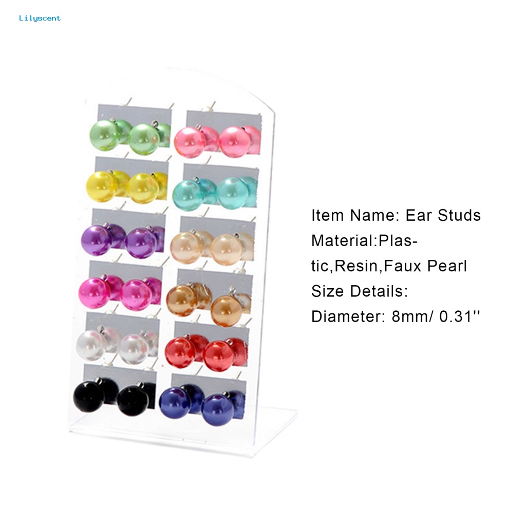 Lilyscent 12pasang Anting Ringan Untuk Pacaran Wanita Gaya Faux Pearl Ear Studs Bulat Bola