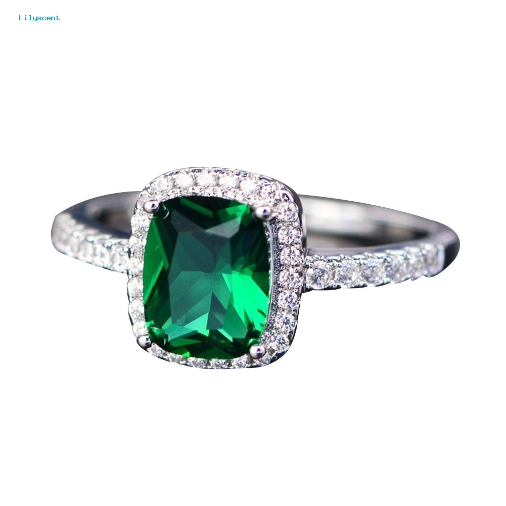 Lilyscent Stylish Square Faux Gemstone Berlian Imitasi Bertatahkan Cincin Pertunangan Lamaran Band