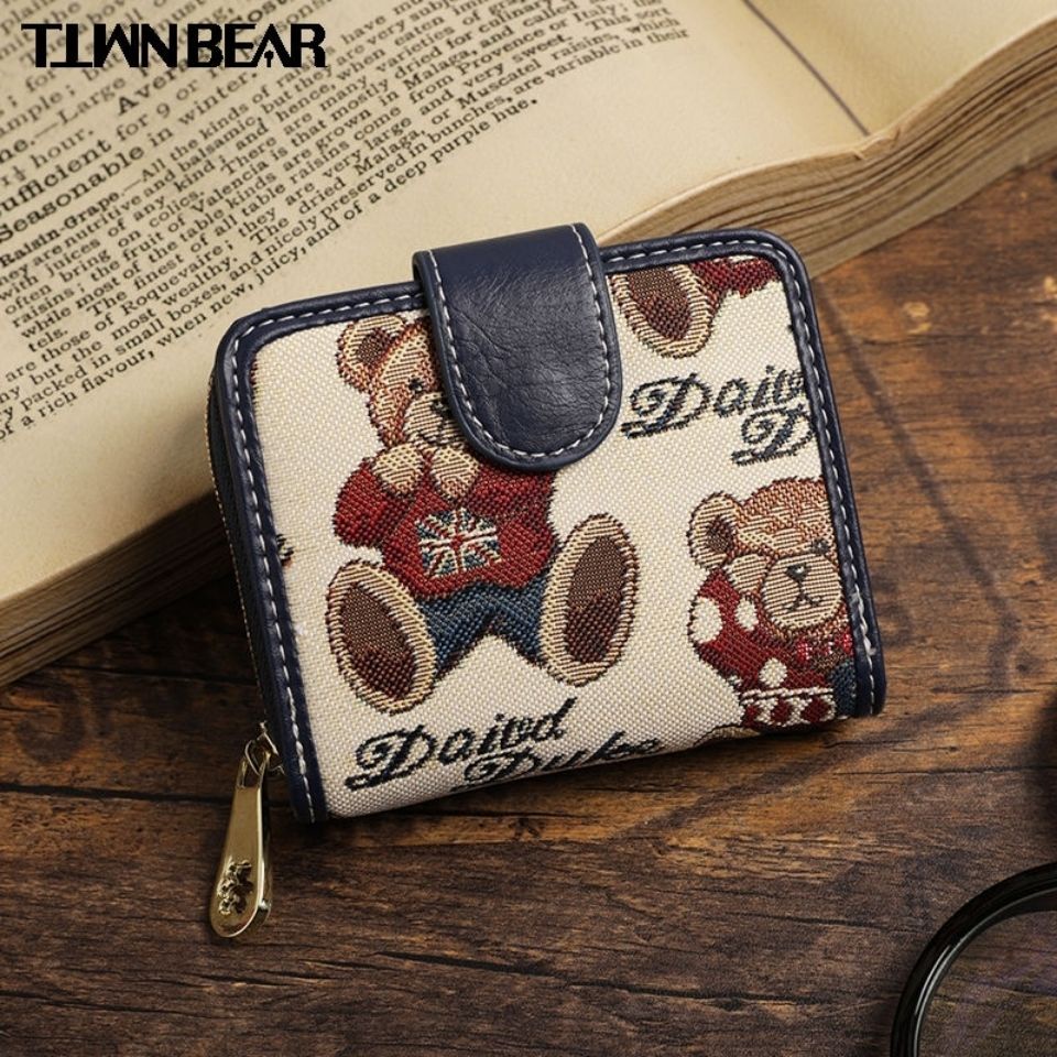 Sera Tiantian Winnie the Pooh Pendek Dompet Perempuan Edisi Korea Lucu Lipat Fashion Kecil Segar Dompet Koin Multifungsi Pemegang Kartu