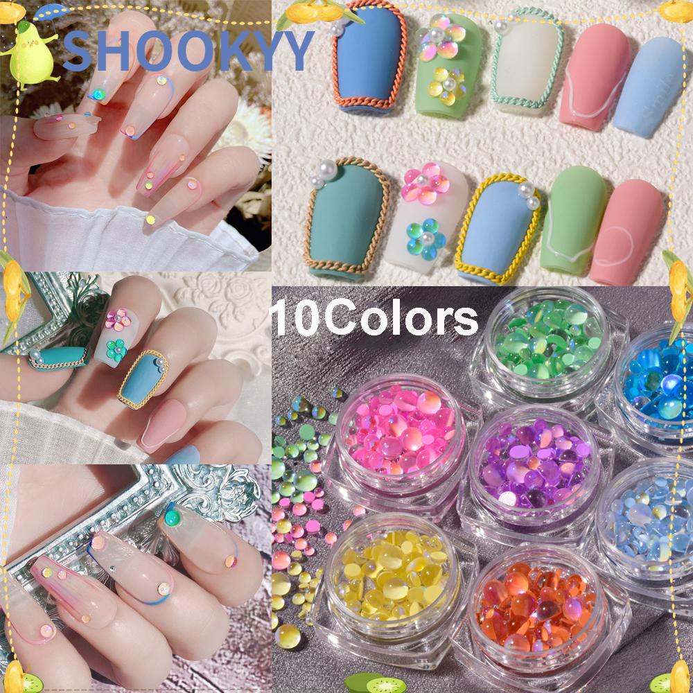 Chookyy 1kotak Kuku Rhinestones Nail Aksesoris Perlengkapan Warna Permen Wanita DIY Manicures Mermaid Dekorasi Kaca Bulat