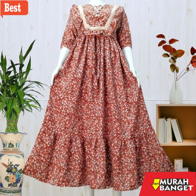 Tren baju lebaran wanita 2023- GAMIS SHAKILLA RENDA BUNGA REMPEL DADA 2