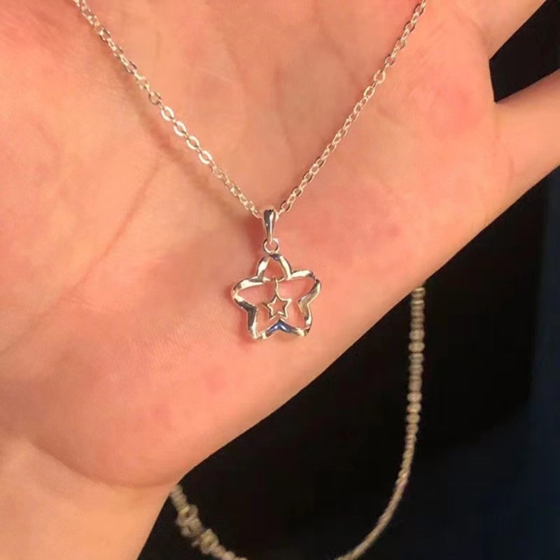 Siy Pentagram Liontin Kalung Bintang Kalung Perhiasan Hollow Out Star Choker Bahan Alloy Perhiasan Pesta Untuk Wanita Gadis