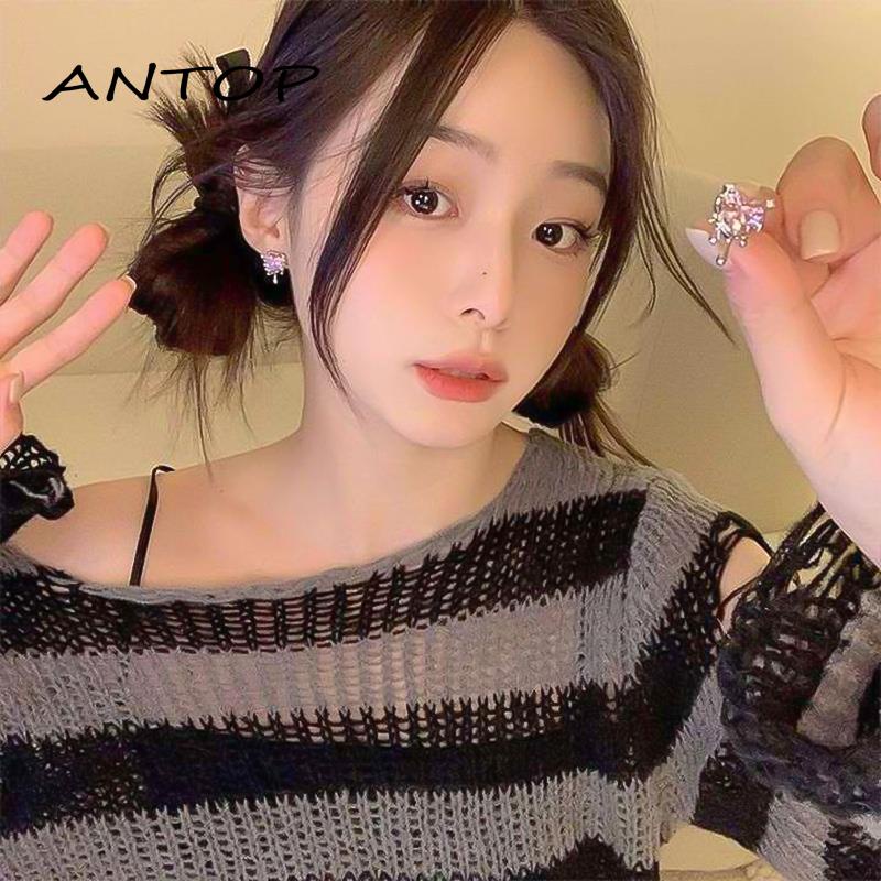 【antop】Anting Perempuan Manis Indah Glitter Zirkon Anting Cinta Cair