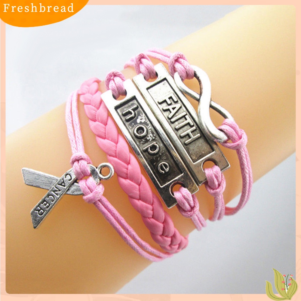 &lt; Freshbread &gt; Infinity Hope Faith Breast Cancer Awareness Sign Charm Multi Layers Gelang