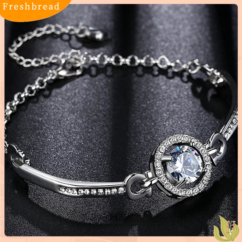 &lt; Freshbread &gt; Mewah Cubic Zirconia Bertatahkan Adjustable Rantai Gelang Bangle Wanita Perhiasan Hadiah