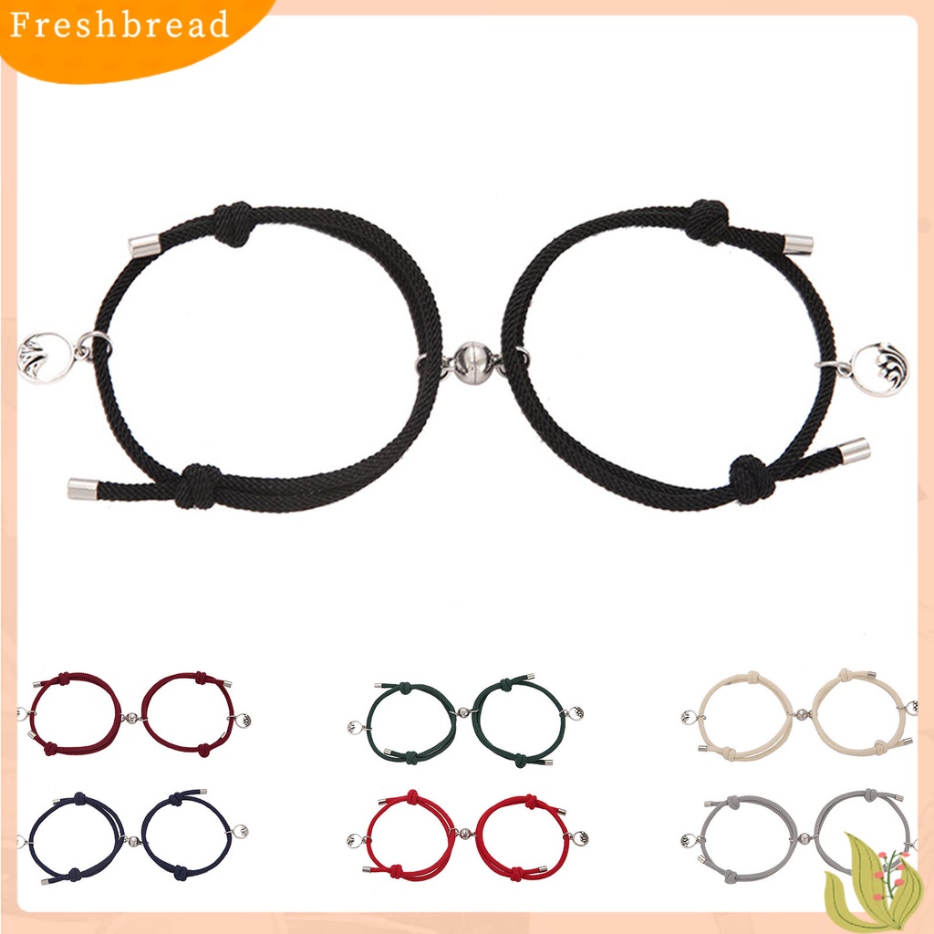 &lt; Freshbread &gt; 2Pcs Gelang Couple Liontin Bulat Adjustable Pria Wanita Geometri Tahan Lama Cord Bracelets Untuk Hari Kasih Sayang