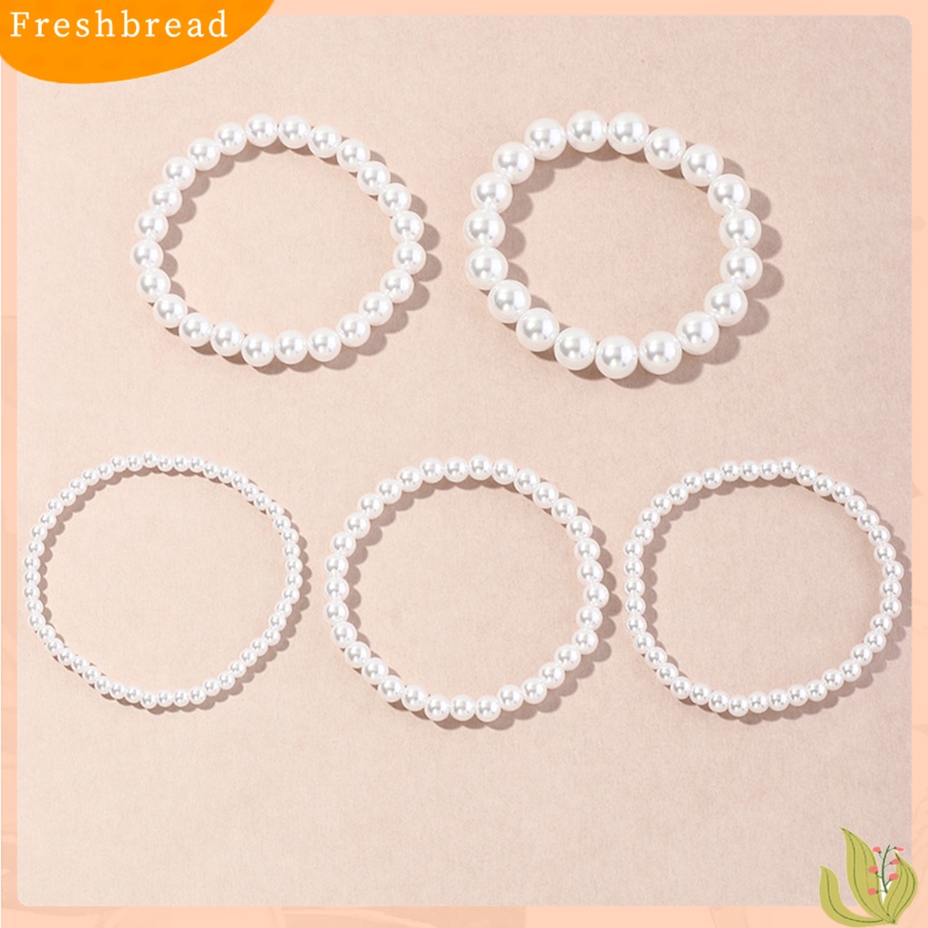 &lt; Freshbread &gt; 5Pcs Wanita Gelang Peregangan Multilayer Perhiasan Plastik Faux Pearl Beads Bracelet Pernikahan