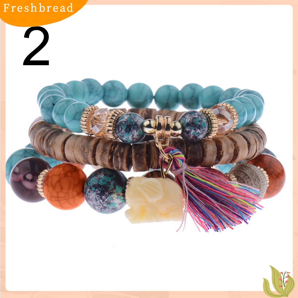 &lt; Freshbread &gt; 3Pcs/Set Bohemian Wanita Gajah Rumbai Pesona Ceko Batu Manik-Manik Gelang Hadiah