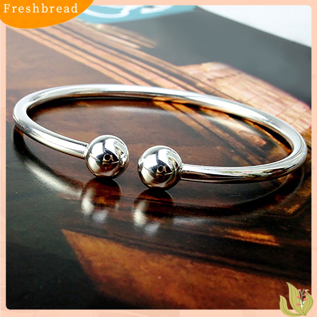 &lt; Freshbread &gt; Gelang Manset Tangan Terbuka Berlapis Perak Wanita Simple Beads Bangle