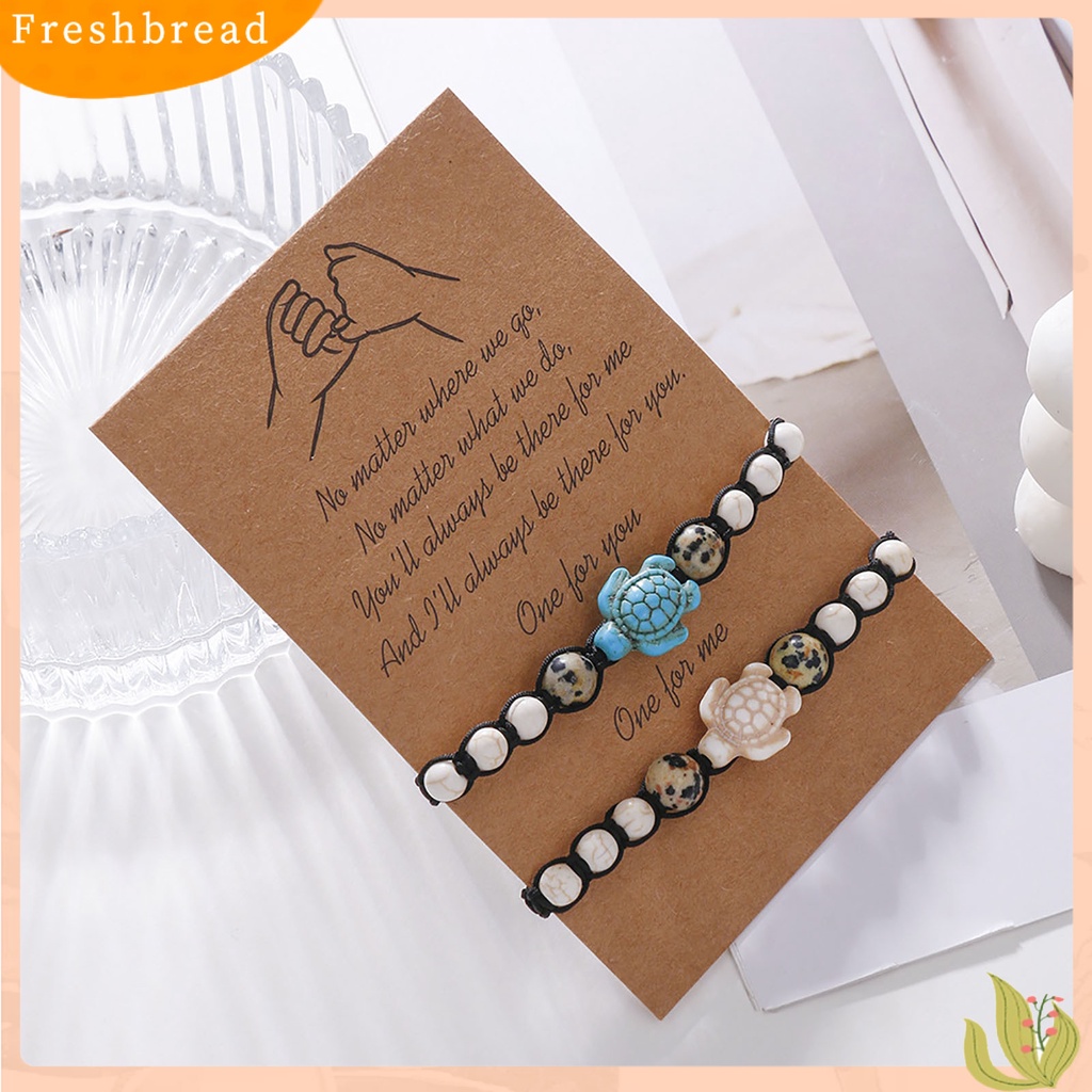 &lt; Freshbread &gt; 2Pcs Manik-Manik Gelang Retro Kura-Kura Dekorasi Buatan Tangan Adjustable Pengerjaan Halus Dekorasi Portabel Bohemian Batu Persahabatan Gelang Aksesori Pakaian