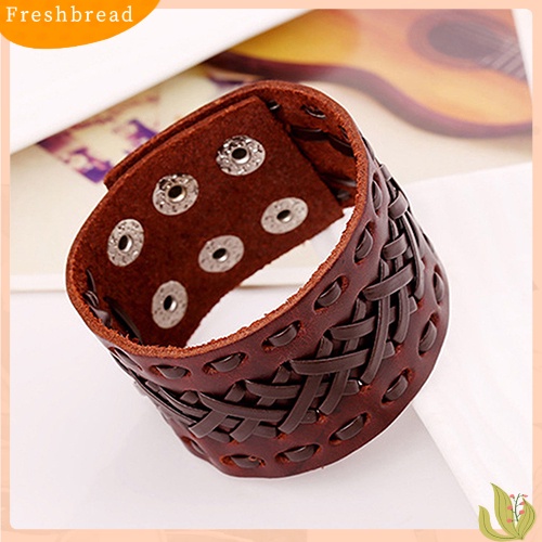 &lt; Freshbread &gt; Gelang Manset Lebar Kancing Gelang Kepang Punk Pria Wanita