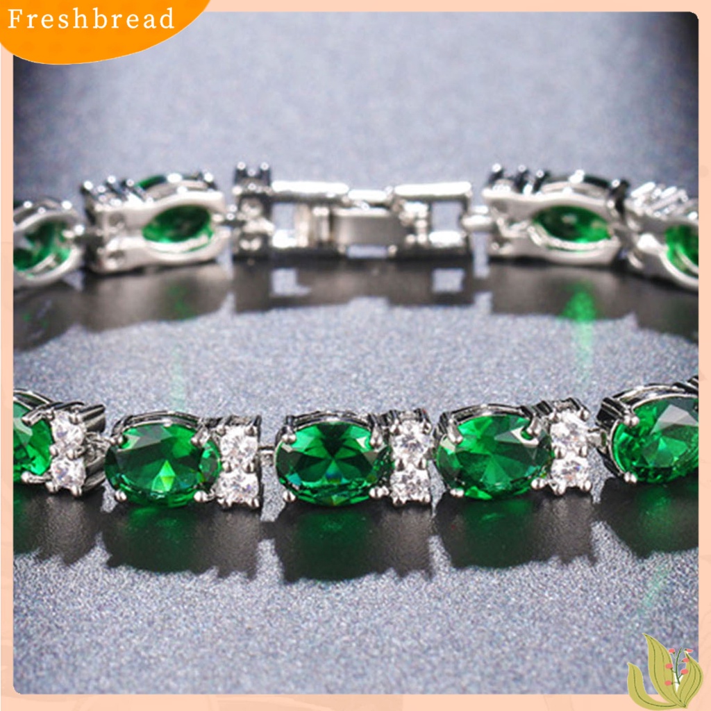 &lt; Freshbread &gt; Ladies Trendy Gelang Oval Cubic Zirconia Tidak Mudah Pecah Hiasan Pergelangan Tangan Gelang Batu Permata Imitasi Untuk Hadiah