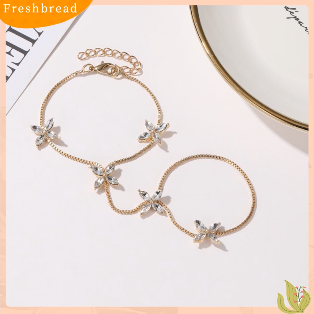 &lt; Freshbread &gt; Empat Daun Bunga Cubic Zirconia Alloy Adjustable Lucky Women Chain Finger Bracelet Untuk Anniversary
