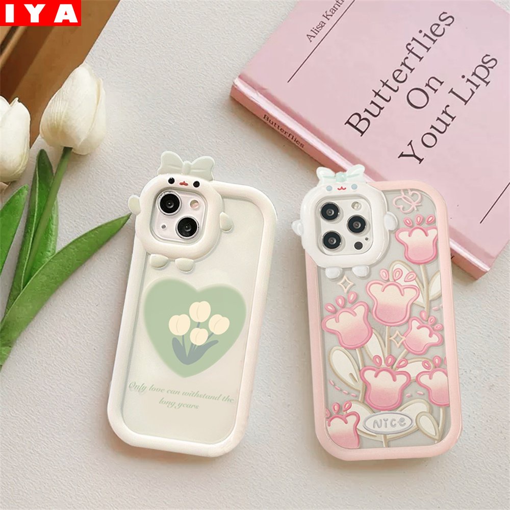 Butterfly Tulip Case OPPO A17 A57 2022 A15 A16 A16K A54 A53 A12 A5S A7 A3S A11k A31 A52 A92 A94 A93 A37 F9 A1K Reno 5a76 A96 A36 Sarung Telepon Bunga Silikon Lembut