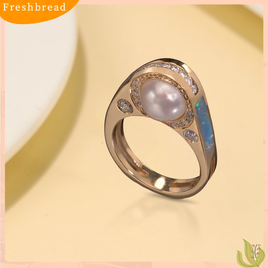 &lt; Freshbread &gt; Cincin Wanita Emas Elegan Artistik Faux Pearl Finger Ring Perhiasan Aksesoris