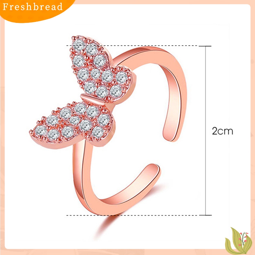 &lt; Freshbread &gt; Bergaya Wanita Bentuk Kupu-Kupu Desain Pembukaan Berlian Imitasi Adjustable Ring Jewelry