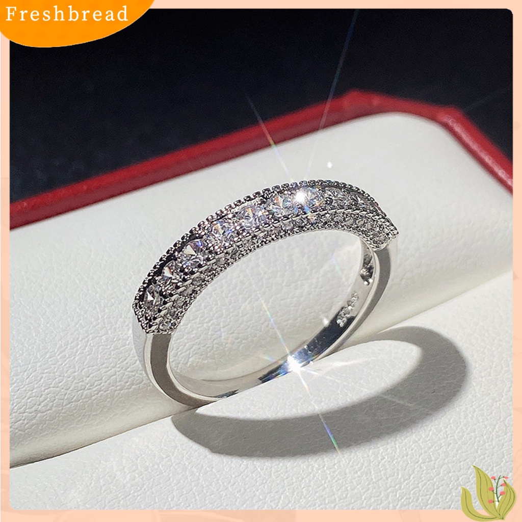 &lt; Freshbread &gt; Unisex Cincin Bulat Cubic Zirconia Perhiasan Bersinar Terang Kilau Jari Cincin Hadiah Hari Kasih Sayang