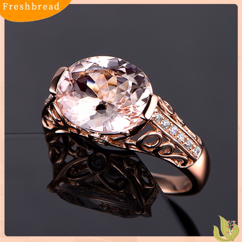 &lt; Freshbread &gt; Wanita Cincin Faux Morganite Berongga Keluar Perhiasan Electroplating Tahan Lama Finger Ring Untuk Pernikahan